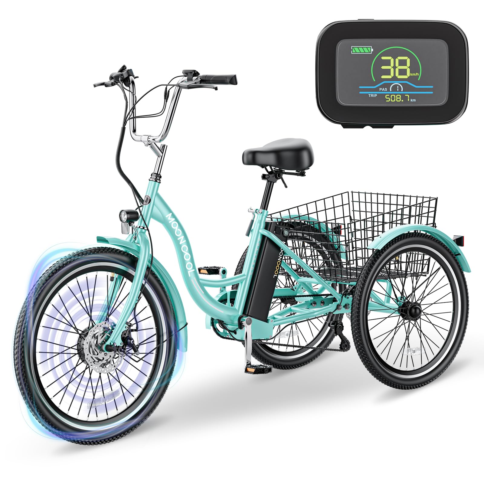 LILYPELLE Electric Tricycle for Adults, 350W 36V Electric Trike Motorized Three Wheel Electric Bicycle, 7 Speeds 3 Wheels 24" Adult Electric Tricycle with Large Basket
