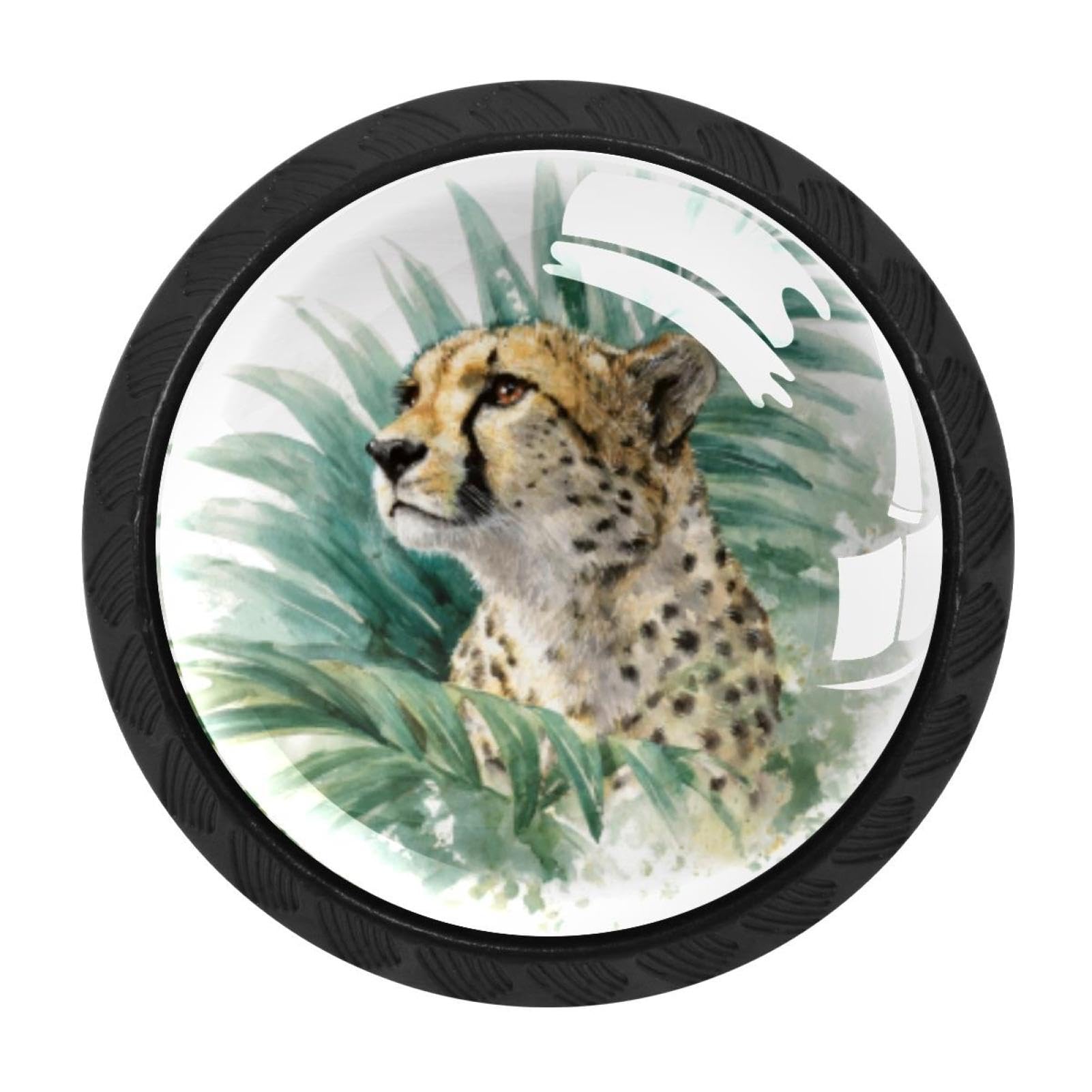 CHENZZZZ 4 Pieces Cheetah and Palm Leaves (14) Kitchen Cabinet Knobs Drawer Knobs Dresser Knobs Black Knobs Drawer Pulls Dresser Drawer Handles Knobs for Dresser Drawers