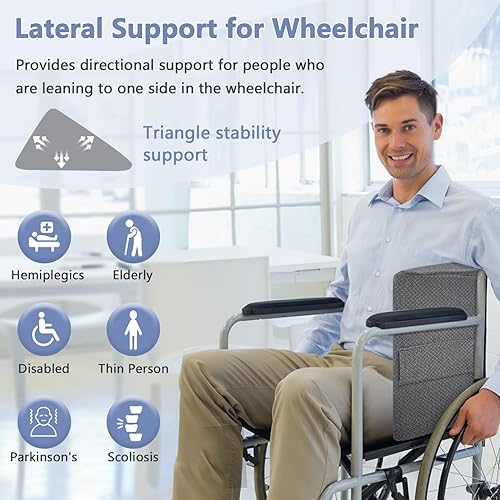 Miniatura 2 de KAAMOS Soporte lateral para sillas de ruedas, cojines para personas mayores, almohada para silla de ruedas, soporte de espalda, cojín de cuña