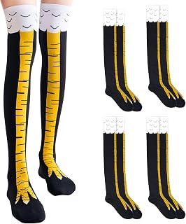 4 Pair Chicken Leg Socks,25.6 Inch Feet Over The Knee,Crazy Funny Chicken Socks for Women,Men,Gifts