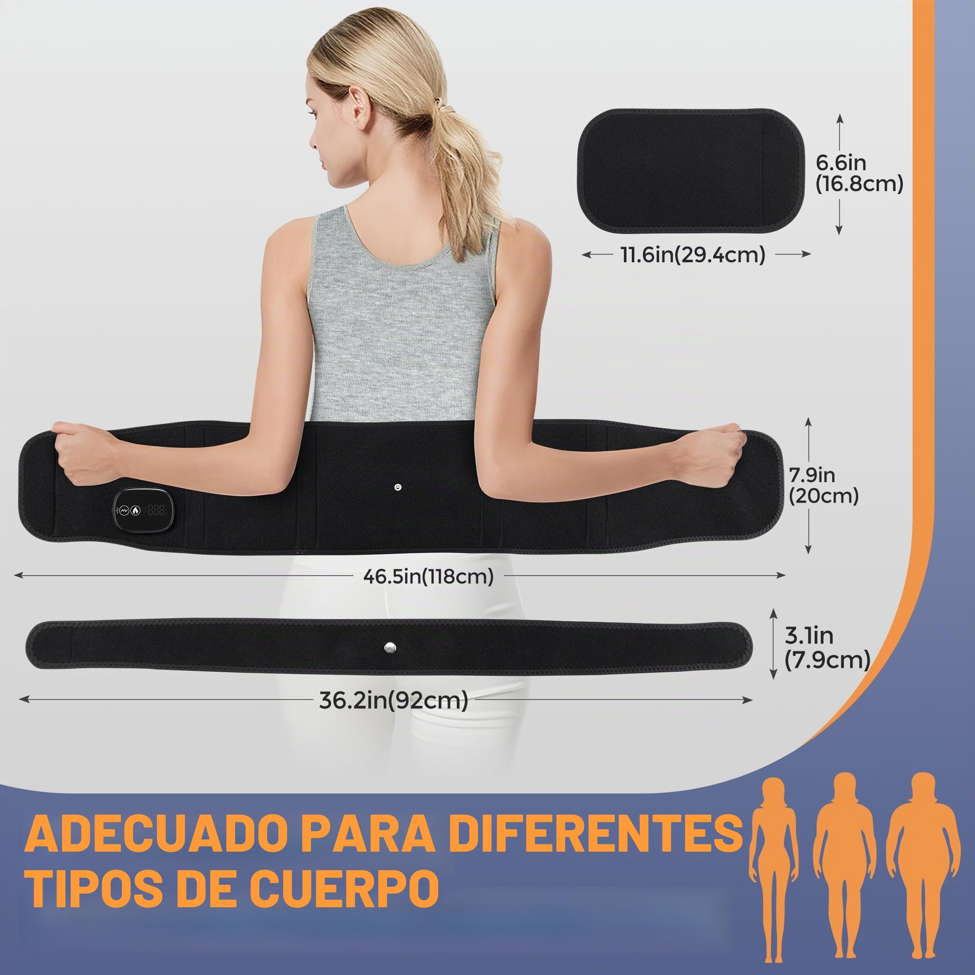 Soporte térmico inalámbrico para aliviar el dolor de espalda baja, cinturón de espalda térmico para hombres y mujeres, almohadilla de calefacción eléctrica para cintura, soporte lumbar de calefacción