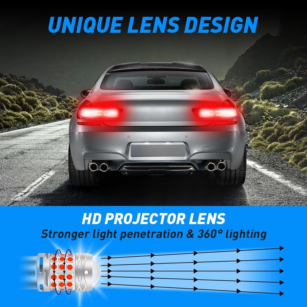 KaiDengZhe P27/7W 3157 T25 LED Bulbs，3030 42-EX Chips Canbus Error Free Super Bright Red 12-36V 3057 3156 4157 Car Replacement Bulb for Backup Reverse Parking Tail Brake DRL Turn Signal Light 2PCS