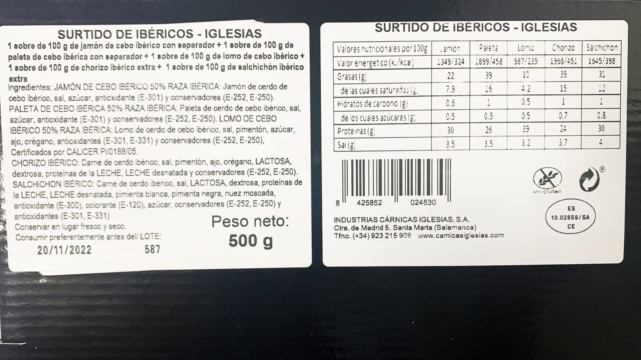 IGLESIAS - Pack de Ibéricos Loncheados 500 G, 5 Unidades de 100 G