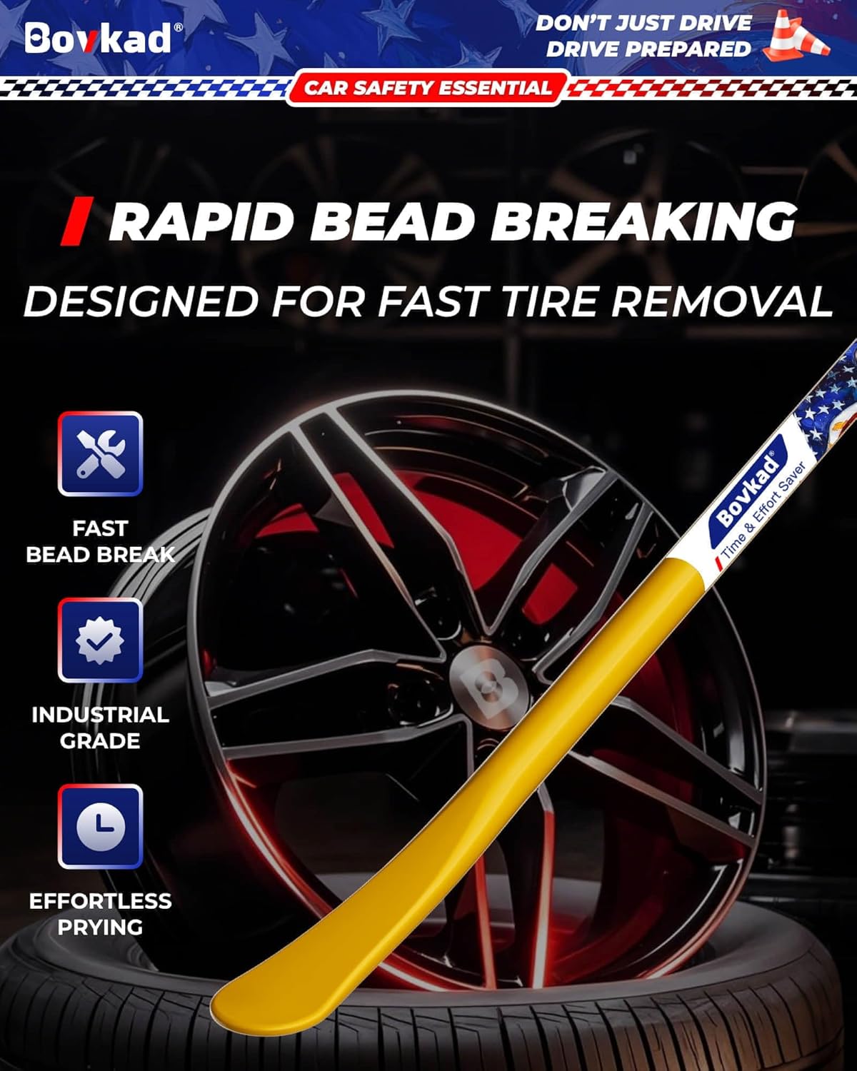 30 Inch Heavy Duty Tire Spoon Bars, 2 Pack 3/4 in(STK) Solid Steel Tire Irons for Mounting & Demounting Tires, Professional Tire Changing Tools for Truck, SUV& Semi Tires, Non-Slip Grip(Yellow)