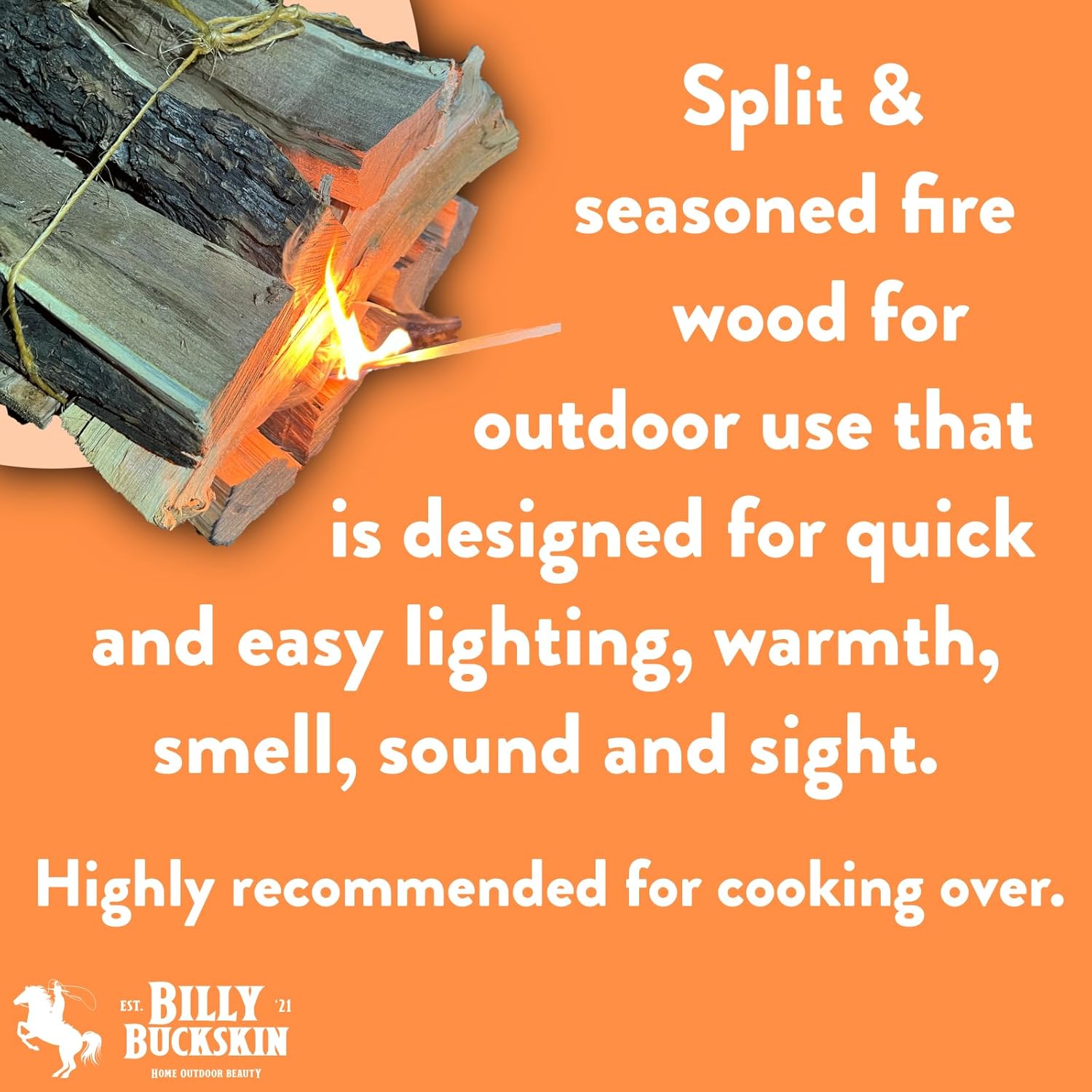 Billy Buckskin 18 LB Mesquite Firewood Bundle – Aromatic & Seasoned Wood Logs with Fatwood Starter Sticks for Fire Pit, Campfire, Fireplace, Wood Stoves and Outdoor Grilling