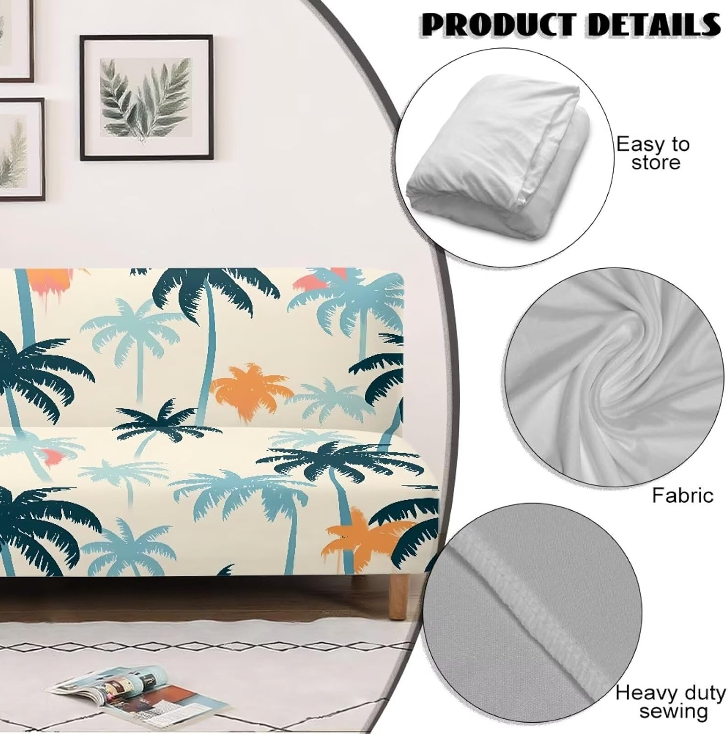Merkmak Futon Cushion Cover Tropical Palm Tree Armless Couch Cover for Chair Sofa Bed Futon Slipcover Coastal Furniture Protector for Bedroom Living Room Hotel Decoration