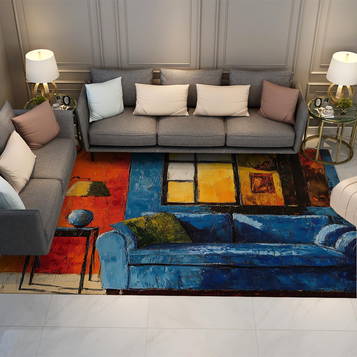 Tapis 80x150cm style nordique peinture à l'huile pour descente de lit