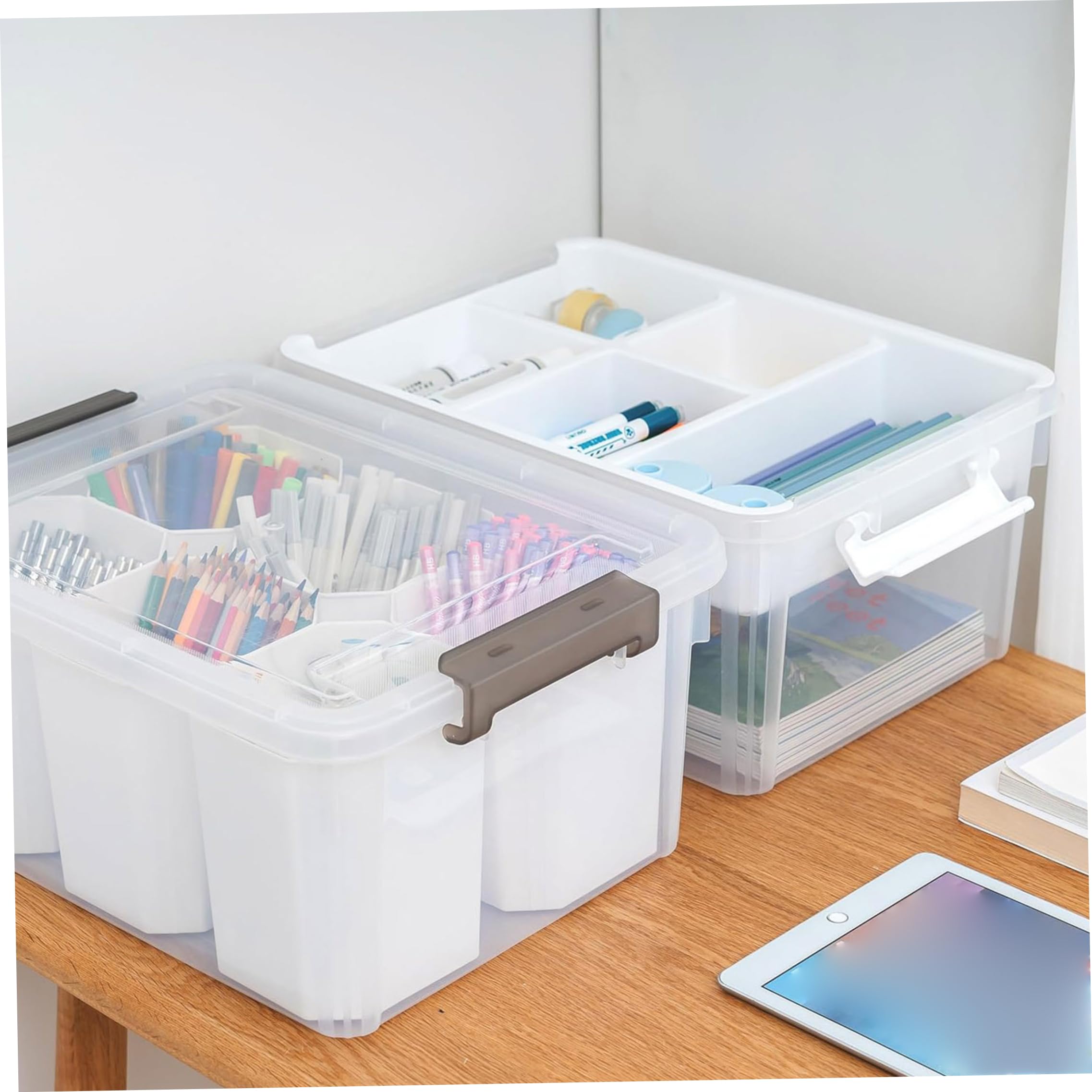 Bastel-Aufbewahrungsbox|Bastel-Organizer, 2er-Pack, durchsichtige 17qt-Aufbewahrungsbehälter mit festem Fach und Deckel