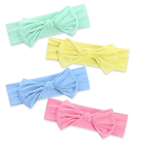 Diadema elástica de punto ultra suave con lazo para bebé, bandas para el pelo con nudo superior, juego de 4 piezas de color azul, rosa, menta,