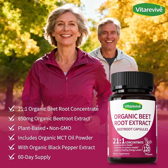 Organic Beet Root Capsules with Beetroot Extract 850mg 21:1 Concentrated Beetroot Supplement Supports Circulation and Nitric Oxide from Beet Root Powder Extract 120 Count