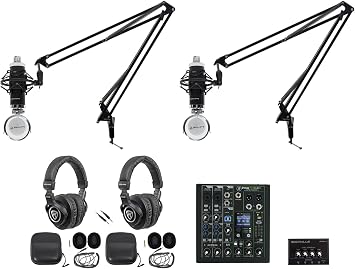 Audiosavings Bundle1 Mackie ProFX6v3+ Analog Mixer Bundle with 2 Rockville PRO-M50 Headphones & 2 Rockville RCM03 Microphone, 1 Rockville RCTR106B Cable, 2 DMS40 Stand, 1 RHPA4 Amp