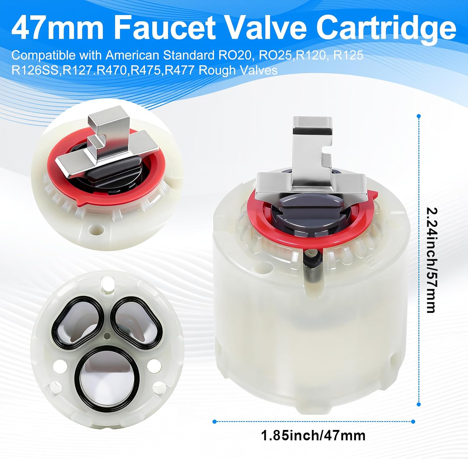 2 Pack 023529-0070A/H Shower Cartridge Replacement, Compatible with American Standard, 47mm Ceramic Shower Faucet Cartridge for Single Handle Bathroom Tub/Shower, with Seals