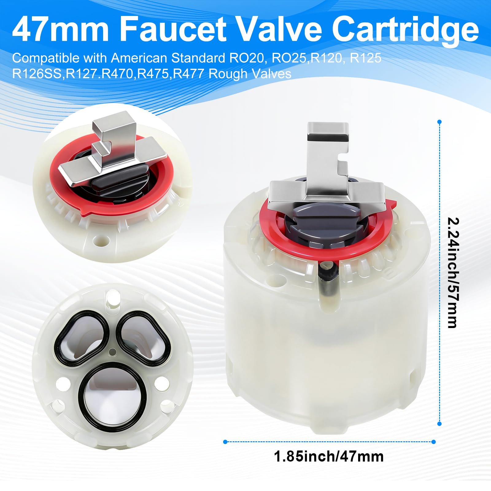 Paquete de 2 cartuchos de ducha de repuesto 023529-0070A/H, compatible con American Standard, cartucho de grifo de ducha de cerámica de 47 mm para bañera/ducha de un solo mango, con sellos