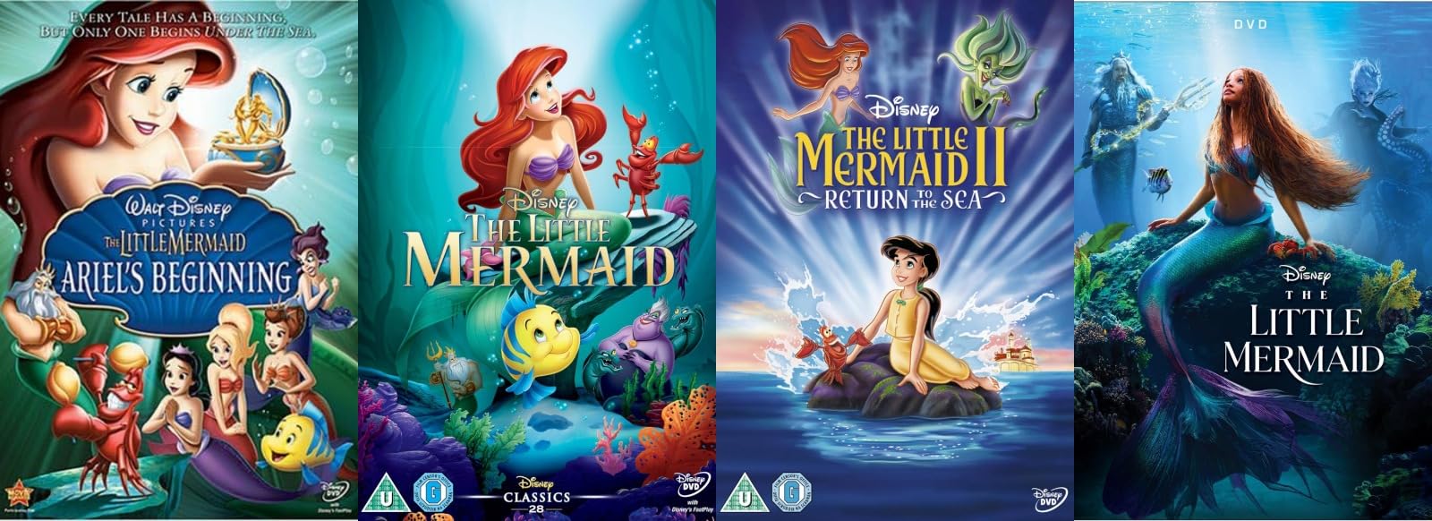 Little Maermaid 1,2,3 & The Little Mermaid Live Action DVD - Little Mermaild 4 Film Collection DVD - The Little Mermaid / Ariel's Beginning / Return To The Sea / The Little Mermaid Live Action 2023