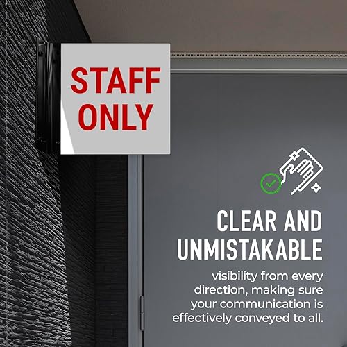 Miniatura 4 de Staff Only Projecting Letrero de doble cara, 6x6 pulgadas, ACM, con accesorio negro satinado de níquel cepillado, fabricado en Estados Unidos