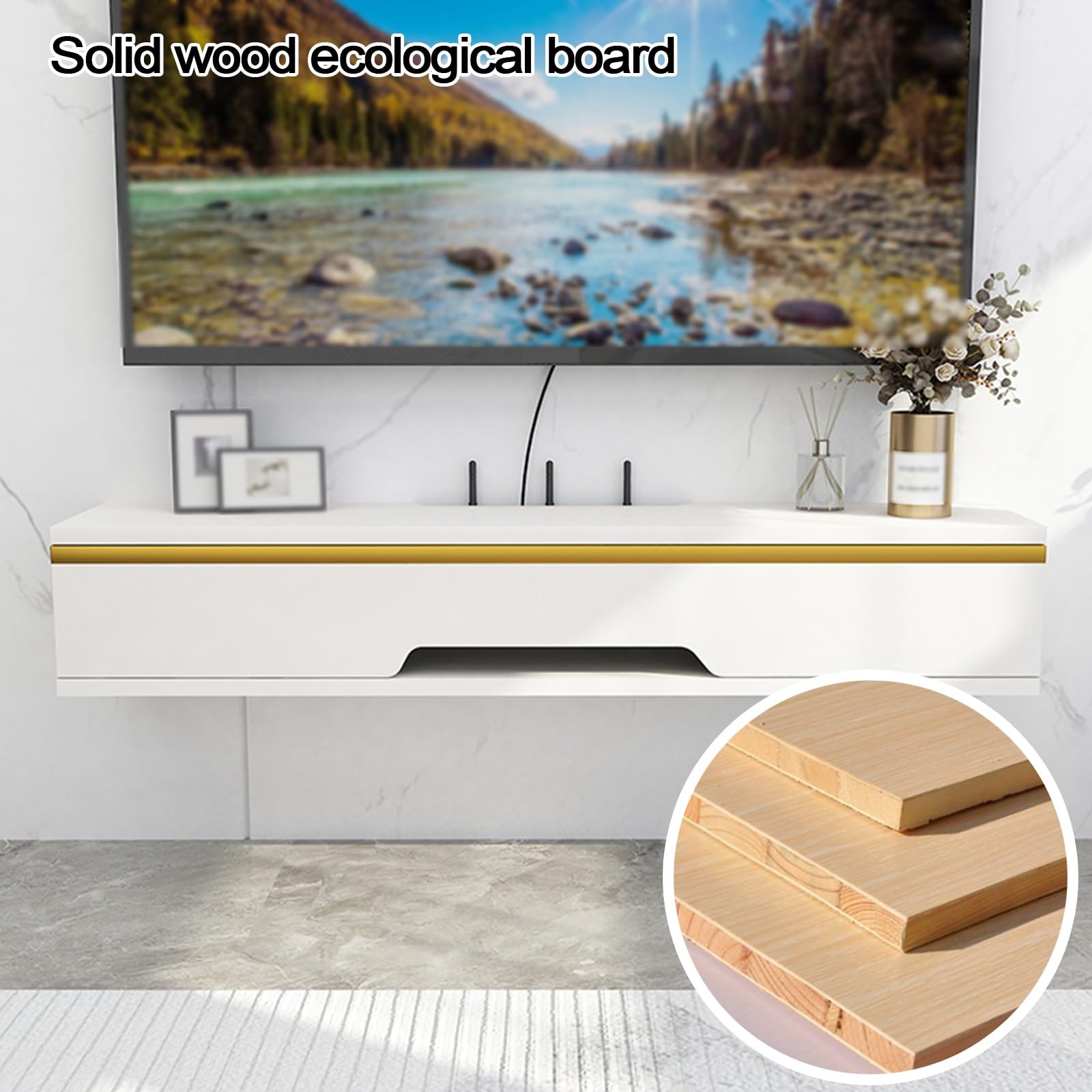 Naścienny stojak pod telewizor przyjazny dla środowiska lite drewno pojemność szafka z drzwiami przesuwnymi nowoczesna szafka pod telewizor do salonu i sypialni szary 110 x 20 x 18,4 cm