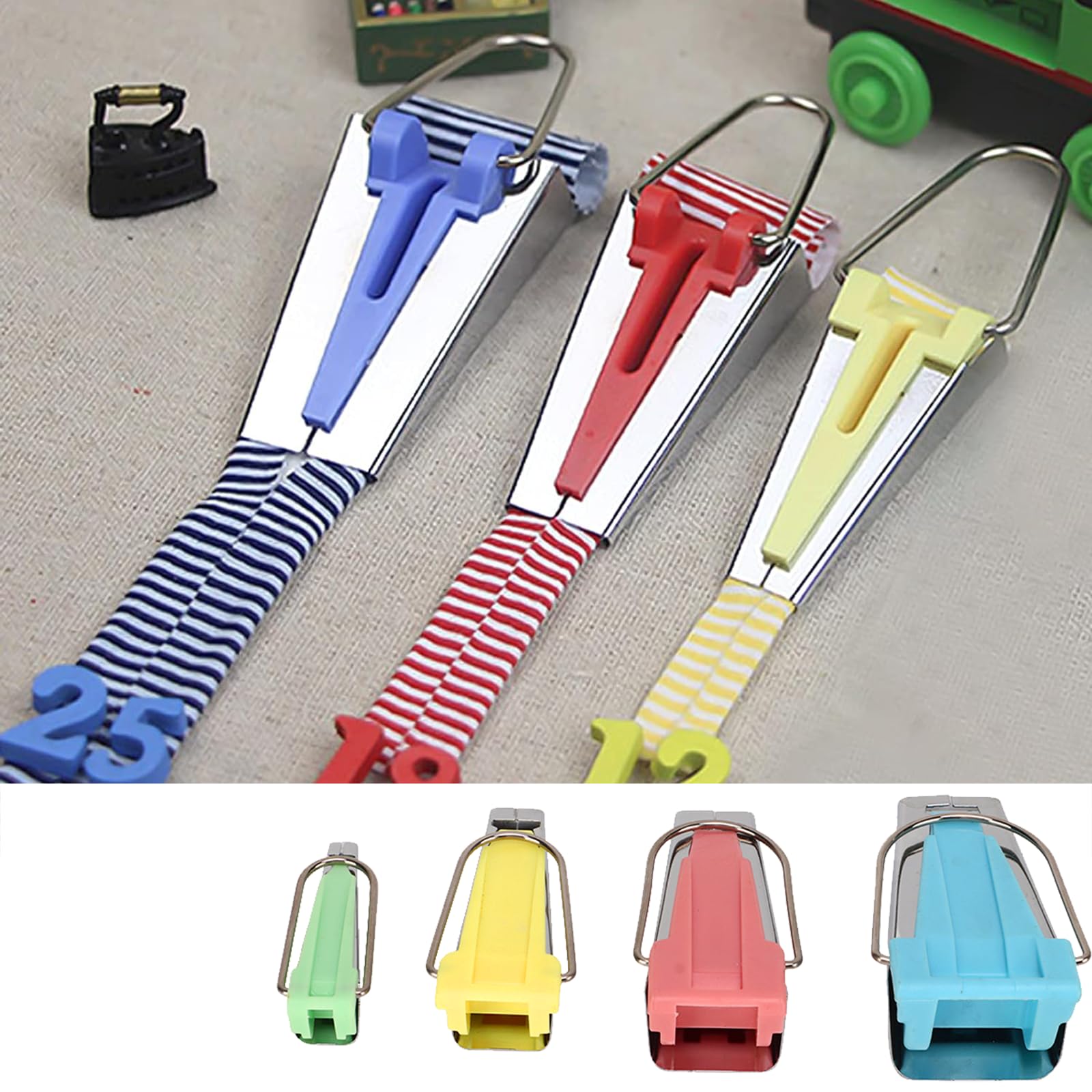 ANKROYU 4PCS Fabric Bias Tape Maker Tools, Stainless Steel DIY Quilting Binding Hem Making Tools Kit, Bias Tape Maker Set for Fabric Sewing 6mm 12mm 18mm 25mm