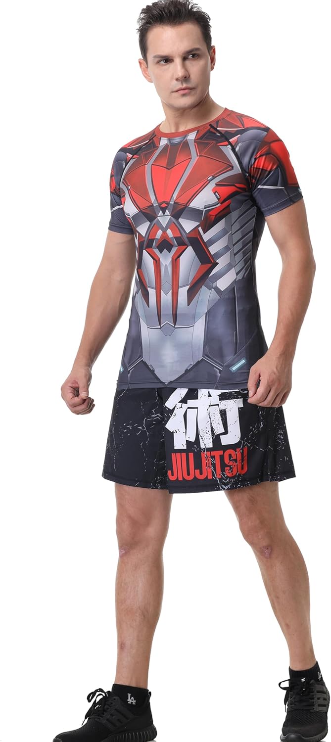 Red Plume Men's 3D Graphic Compression Fitness Shirt Sports Wicking T-Shirt Crew Neck Short Sleeve Athletic Tank Tops - Image 8