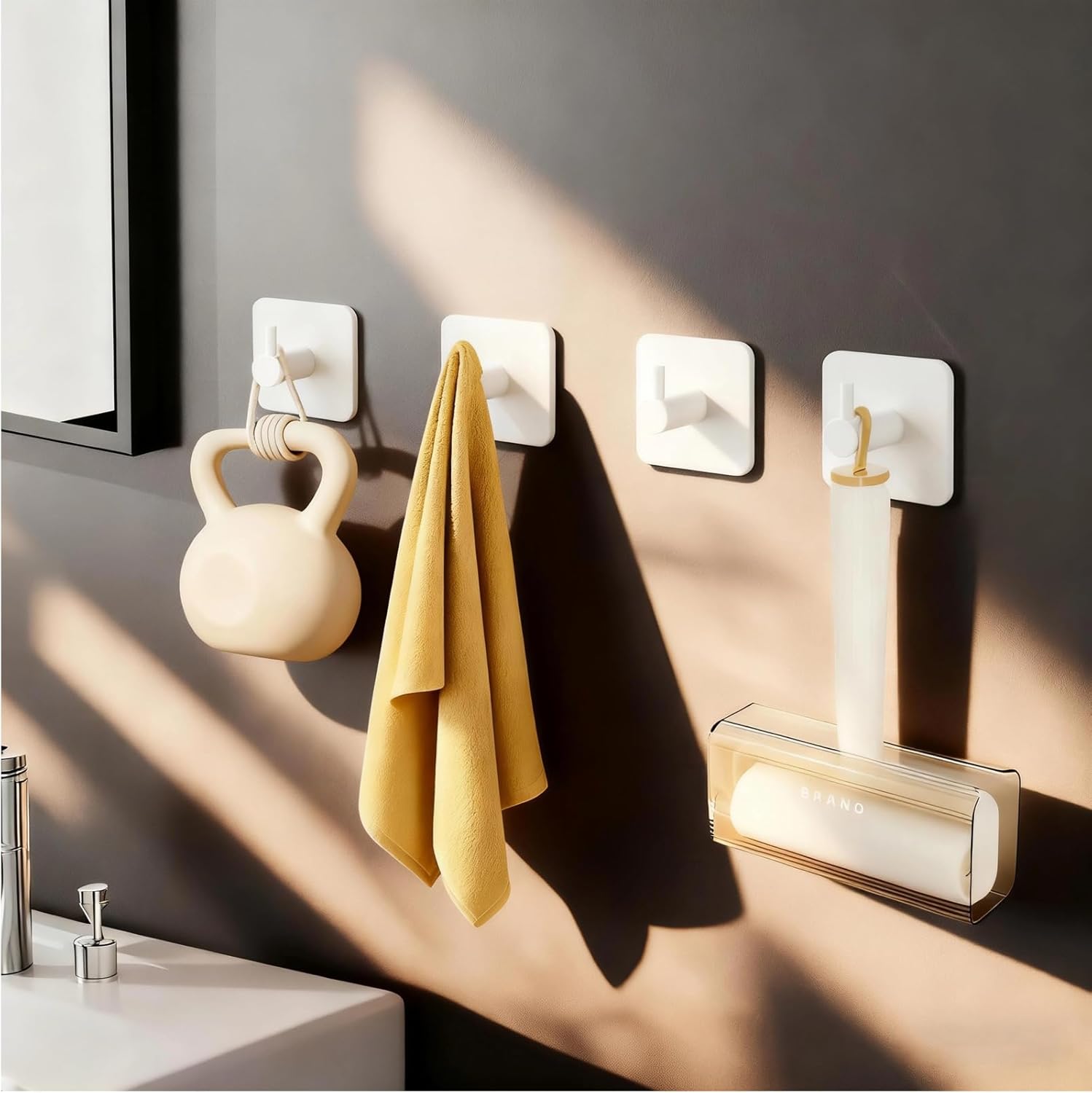 Adhesive Towel Hooks Heavy Duty 13lb Wall Hooks, Waterproof Stainless Steel Hanger for Hat, Towel, Self Adhesive Damage Free for Bathroom Shower Kitchen Office 4-Packs