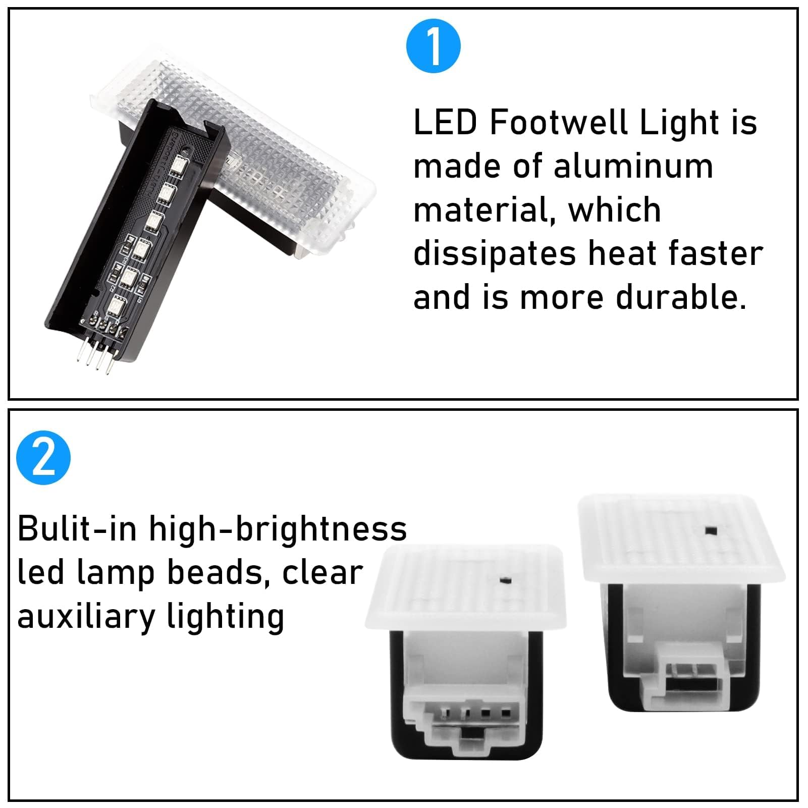 Yumzeco Compatibile con Luci Vano Piedi Auto BMW Serie 1/2/3/4/5/7/X1/X3/X4 | F20 F22 F30 F32 F10 F01 F48 F25 F26,Luce vano Piedi Kit Luci Atmosfera Vano Piedi per Auto Luci LED Auto Vano Piedi