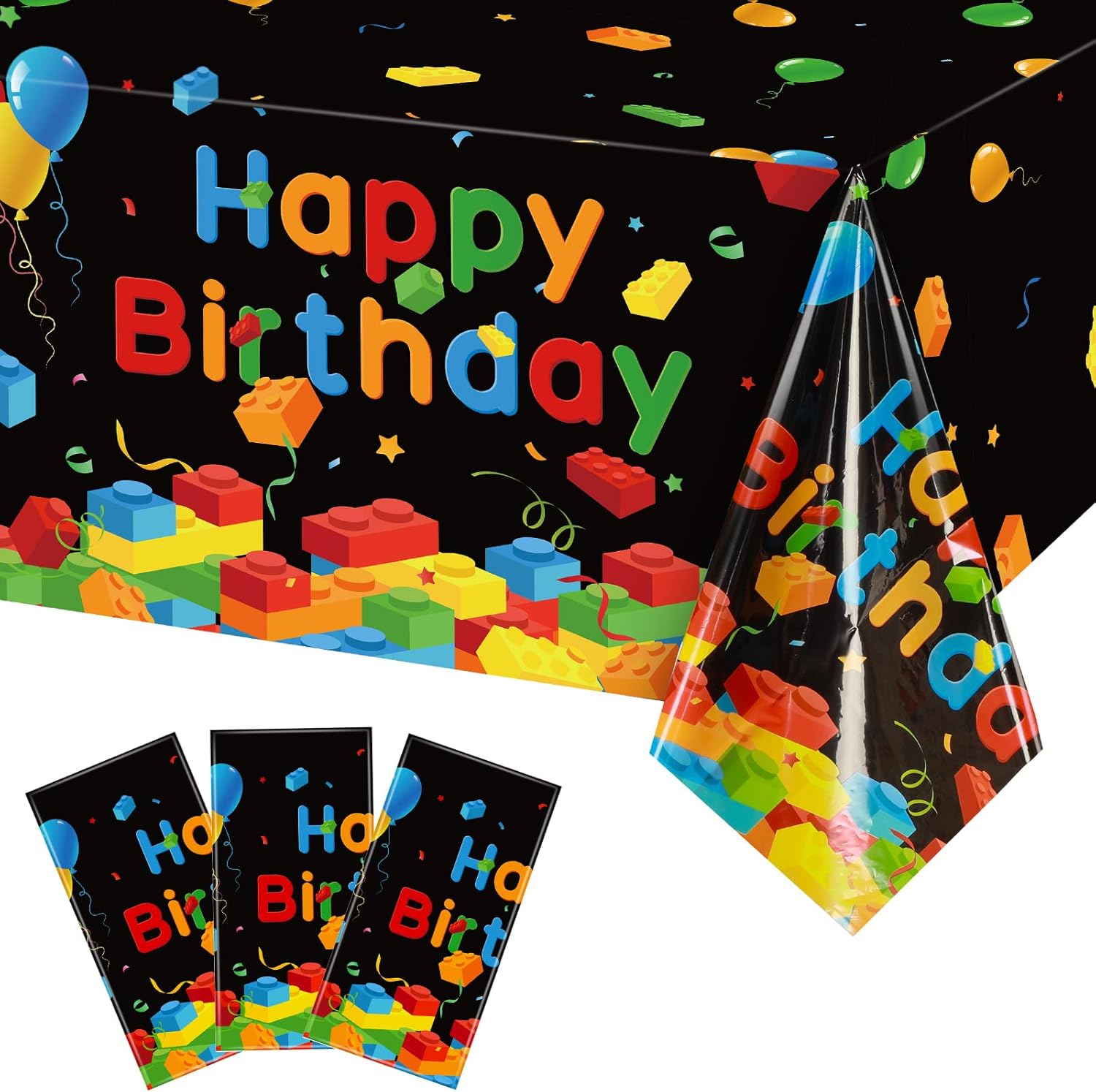 Tiamon 3 Pcs Blocks Tablecloth Plastic Happy Birthday Blocks Table Cover Disposable Colorful Bricks Table Cloth for Boys Girls School Home Parties Decor Supplies,108 x 54 Inch(Black) Tiamon 3 Pcs Blocks Tablecloth Plastic Happy Birthday Blocks Table Cover Disposable Colorful Bricks Table Cloth for Boys Girls School Home Parties Decor Supplies,108 x 54 Inch(Black)