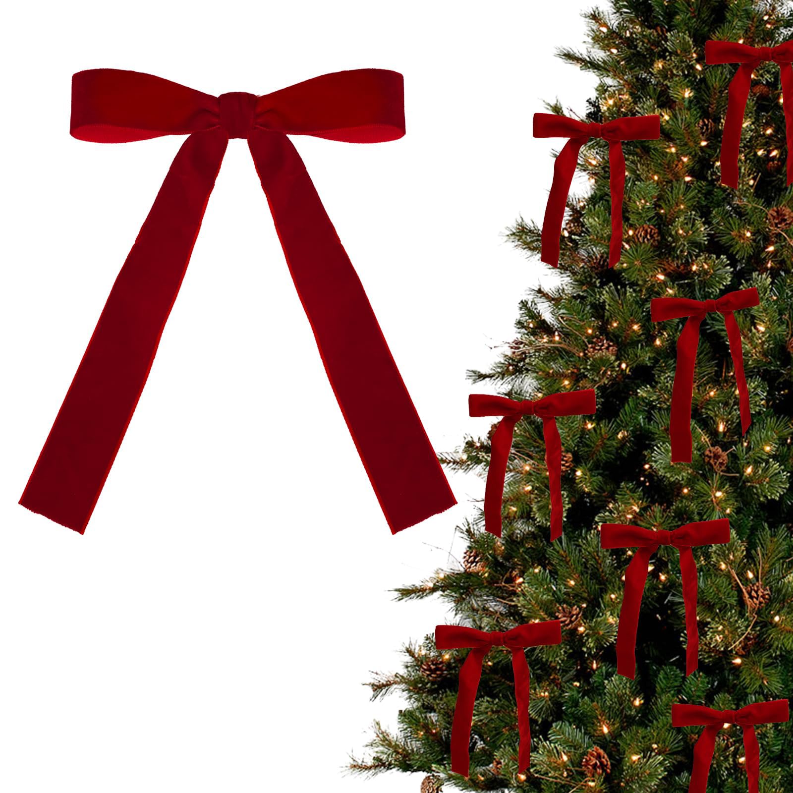 24Pcs Velvet Christmas Bows 7.09inch Rustic Crafts Gift Bows Vintage Velvet Ribbon Bows for Christmas Tree Garland Home Wedding Decoration (Brown, 18cm)