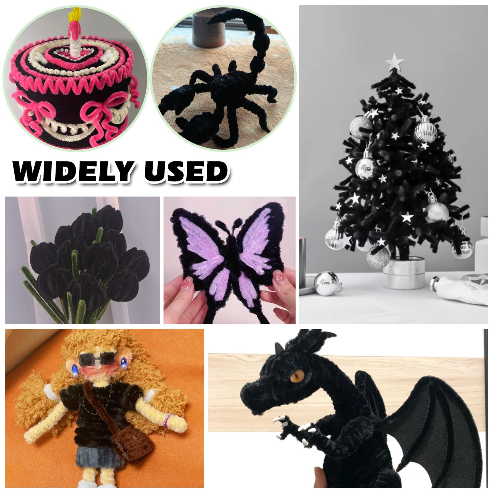 Scovolini Steli Ciniglia 100 Pezzi - Neri, 6mm X 30cm, Per Lavoretti, Pulizia E Decorazioni Fai Da Te - Foto 11