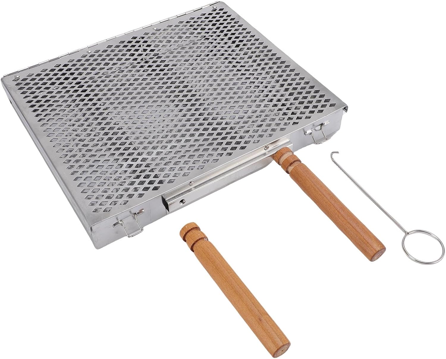 Focket Grill Basket, Stainless Steel Adjustable BBQ Basket, Fine Mesh Grilling with Removable Dividers for Outdoor Picnics Vegetables Fish (Double Handle)