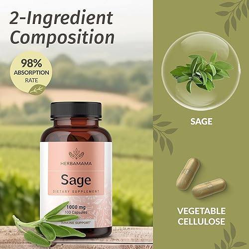 Miniatura 7 de HERBAMAMA Vitex and Sage Kit  Paquete de 1000 mg Vitex Chasteberry & 1000 mg Cápsulas de hoja de salvia  Vegano, sin OMG, sin gelatina  2 unidades