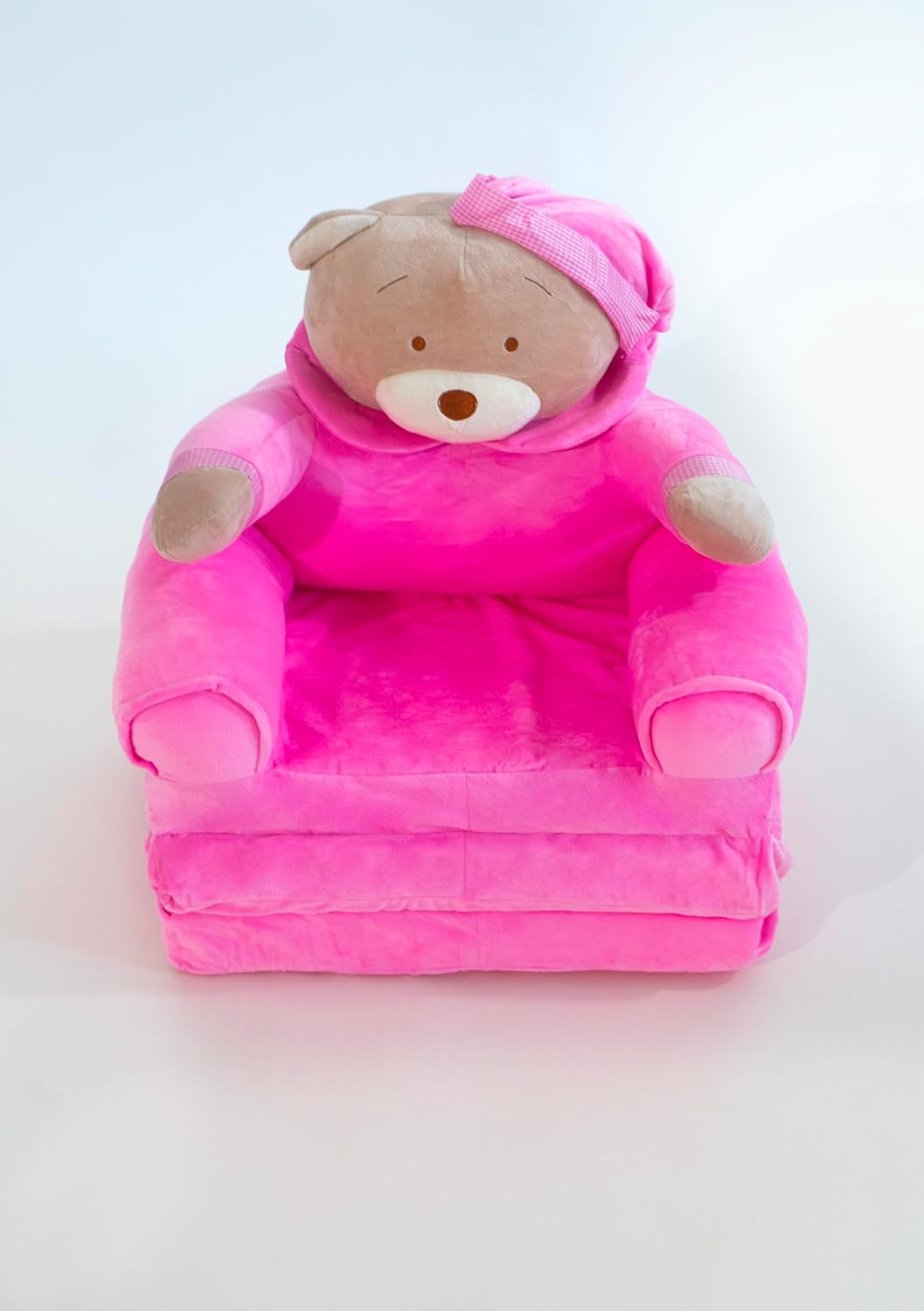 Kids Folding Chair – Plush Teddy Bear Fold Out Chair Bed for Toddlers – Soft Kid Couch for Girls – Lightweight Washable Kids Furniture for Bedroom, Playroom, or Travel (Pink)
