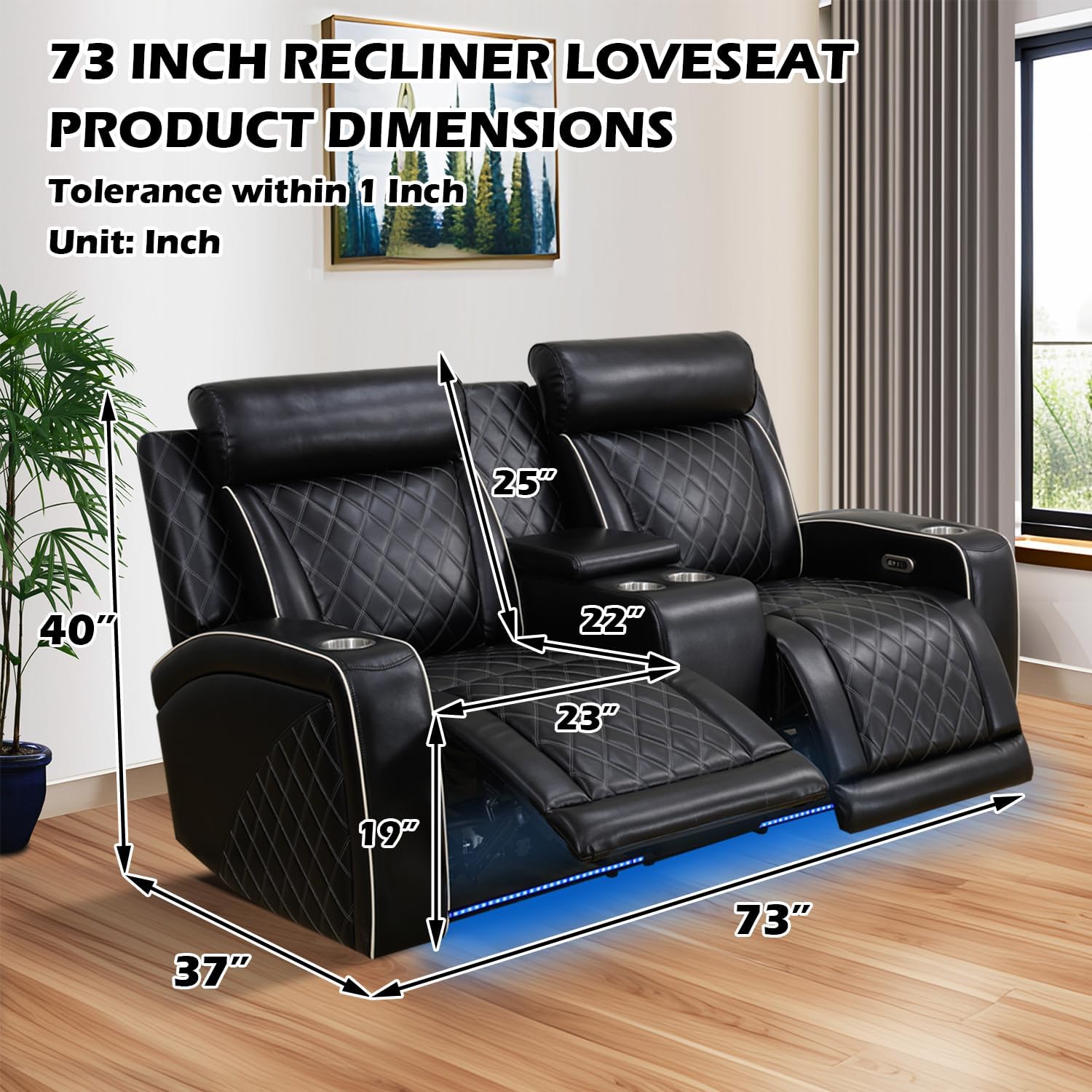 Leather Recliner Couch Set with LED Lights，Black Power Reclining Sofa and Loveseat Set with USB Charging，Reclining Couch Set with Cup Holders for Living Room Home Theater（Sofa+Loveseat）