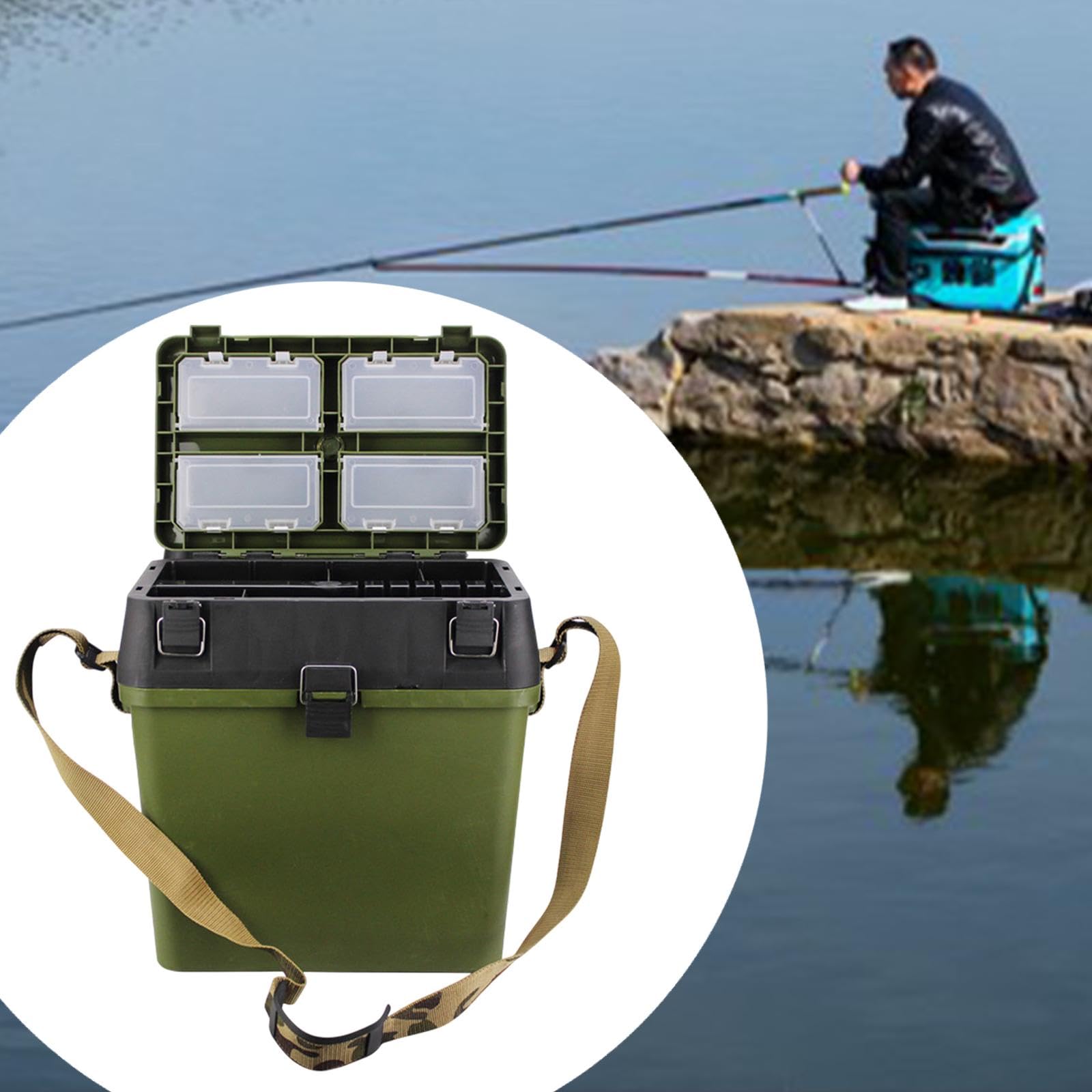 Ampia Scatola Porta Attrezzi da Pesca con più Scomparti per Organizzare Ami, Esche E Accessori; Vassoio Rimovibile; Contenitore Impermeabile.