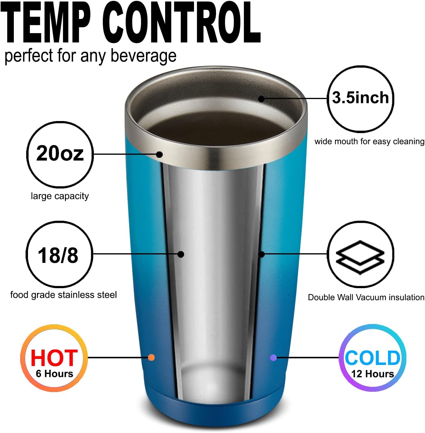 COMOOO 20oz Tumbler with Straw Stainless Steel Insulated Coffee Tumbler Cups Double Wall Vacuum Travel Coffee Mug with Splash Proof Sliding Lid for Hot Cold Drinks (Dark Night, 1 Pack) - Image 2