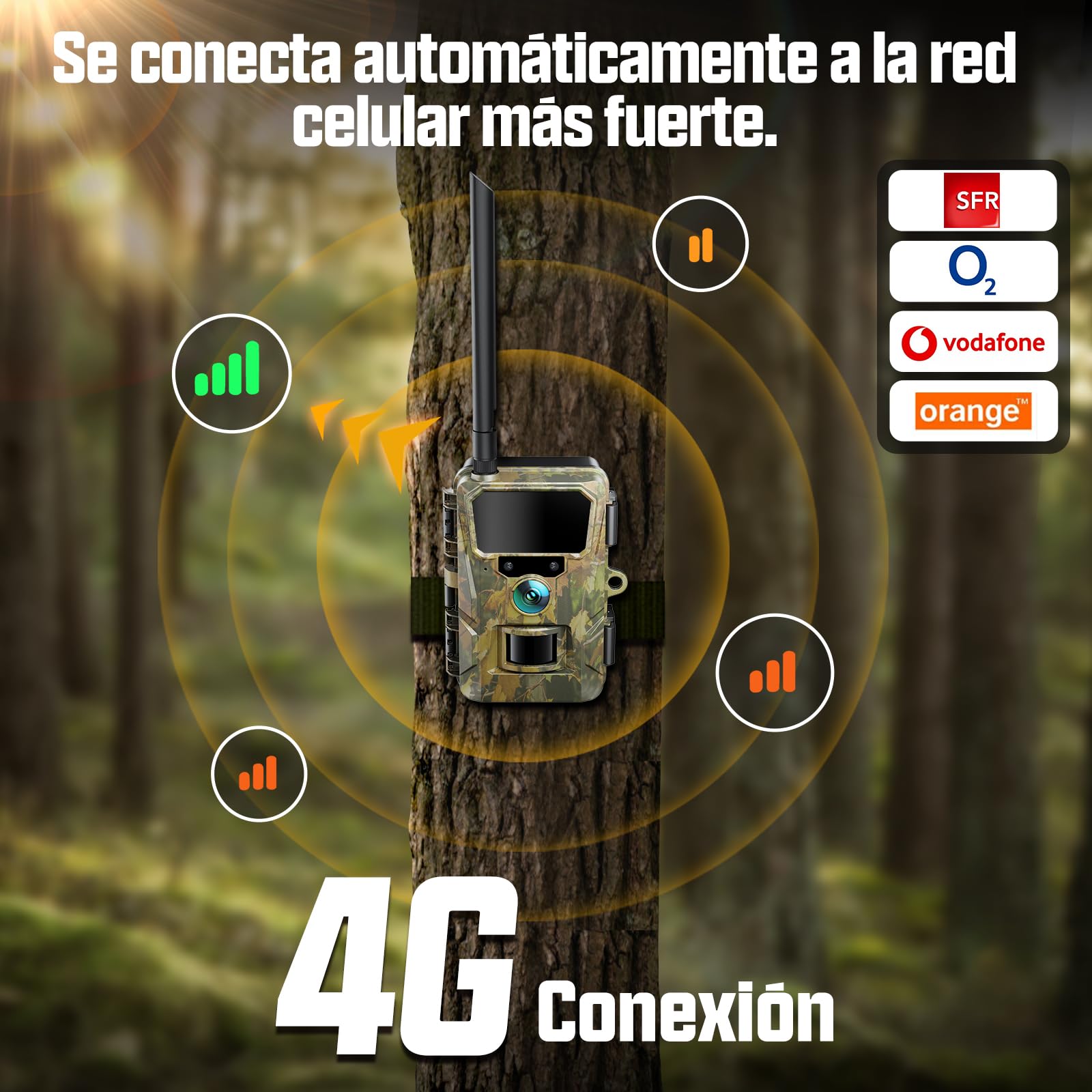 CEYOMUR 4G LTE Cámara de Caza Solar con SIM y TF 64GB, 48MP Cámara Fototrampeo Nocturna con Live View HD, Batería 5200mAh, Alertas al Móvil y Control por App, Detección de Movimiento 0,2s, IP66