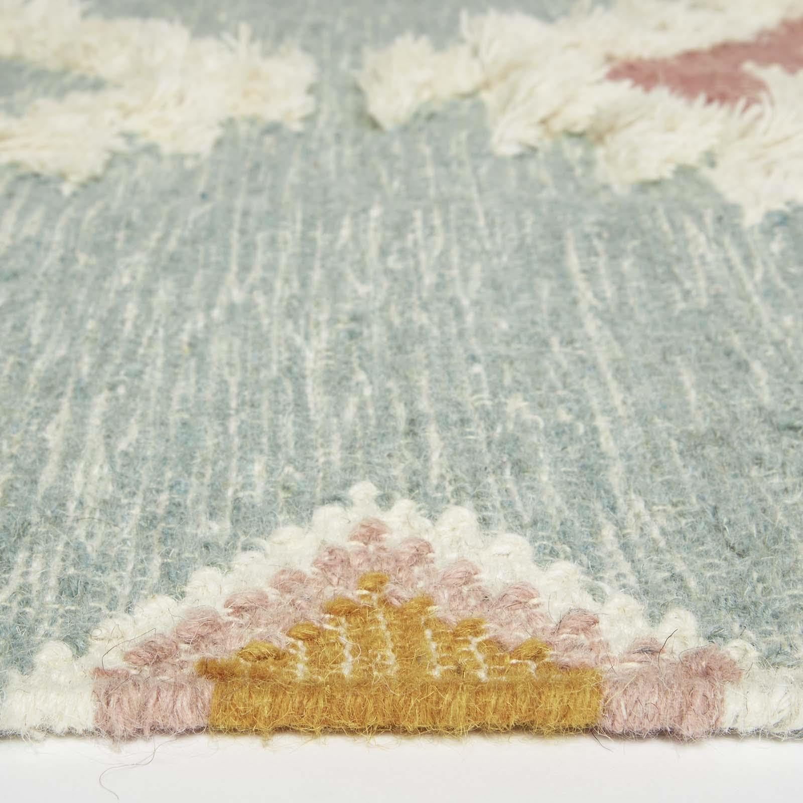 HOMESCAPES Tapis Kilim en Laine Tenali, Tapis Rectangulaire 160x230 cm, Bleu Artisanal