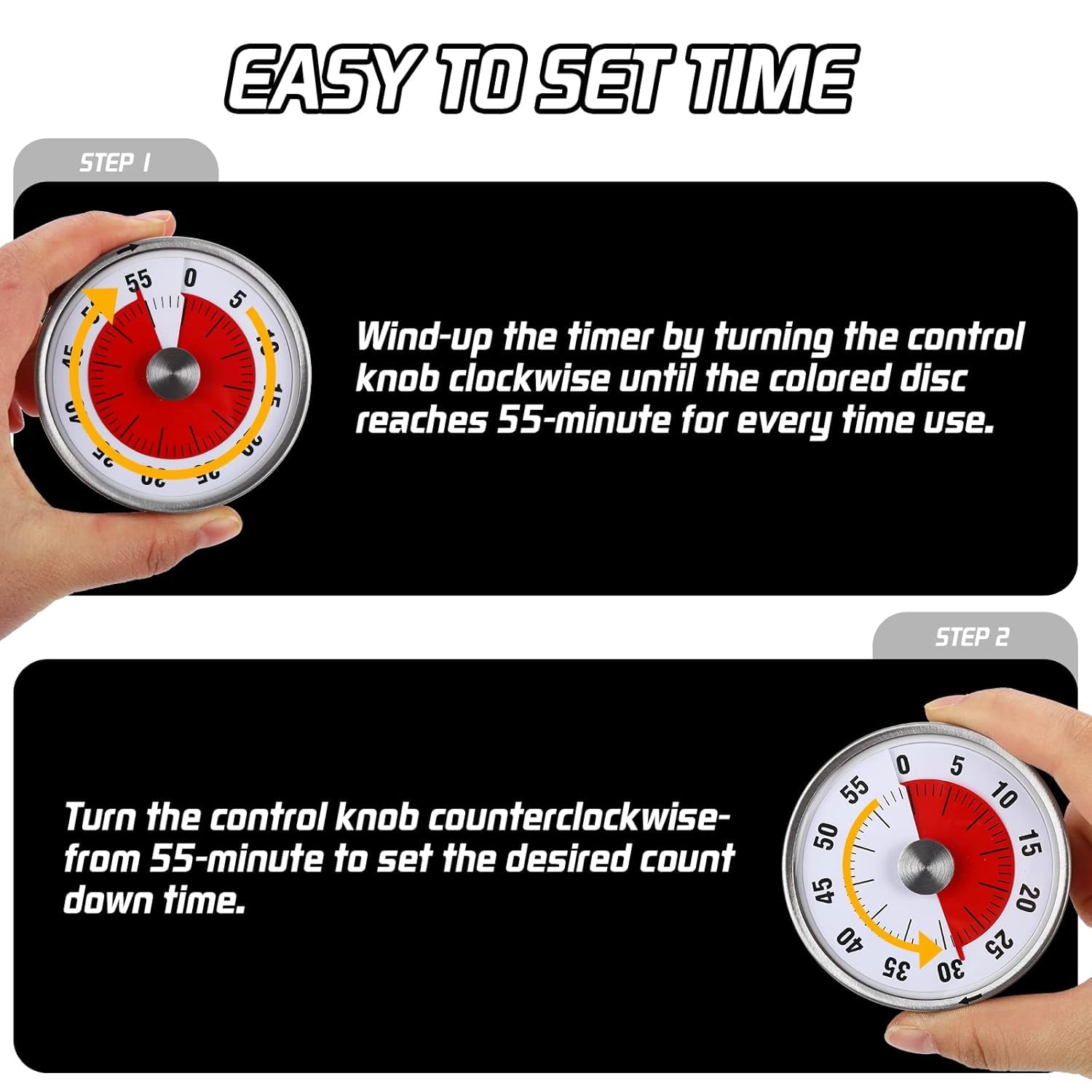 FORGEOG Mechanical Kitchen Timer - Magnetic, Visual, Stainless Steel - No Battery Required - Multicolour 2