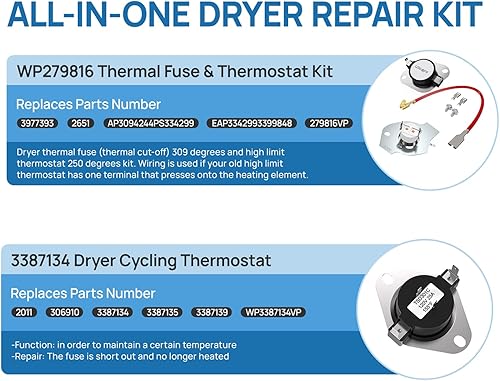 Miniatura 4 de 279838 WED4815EW1 3403585 W10724237 Elemento calefactor apto para secadora Whirlpool Amana Elemento de calefacción apto para kenmore 70 80 Serie