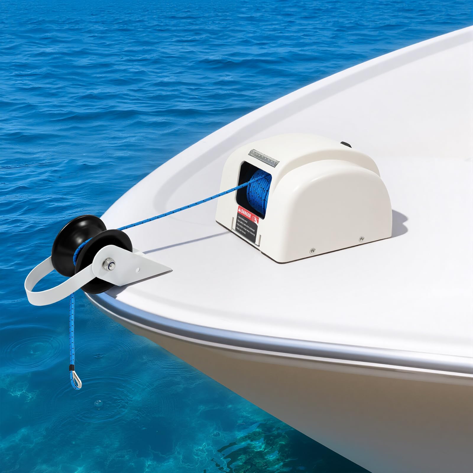 12V 45LBS Boot Elektrische Ankerwinde 12V，Max. 20kg/45lbs Tragkraft，30m/100ft Nylonseil，Fernbedienung Elektrische Ankerwinde für Motorboote，Angelboote，Schnellboote unter 7,3m