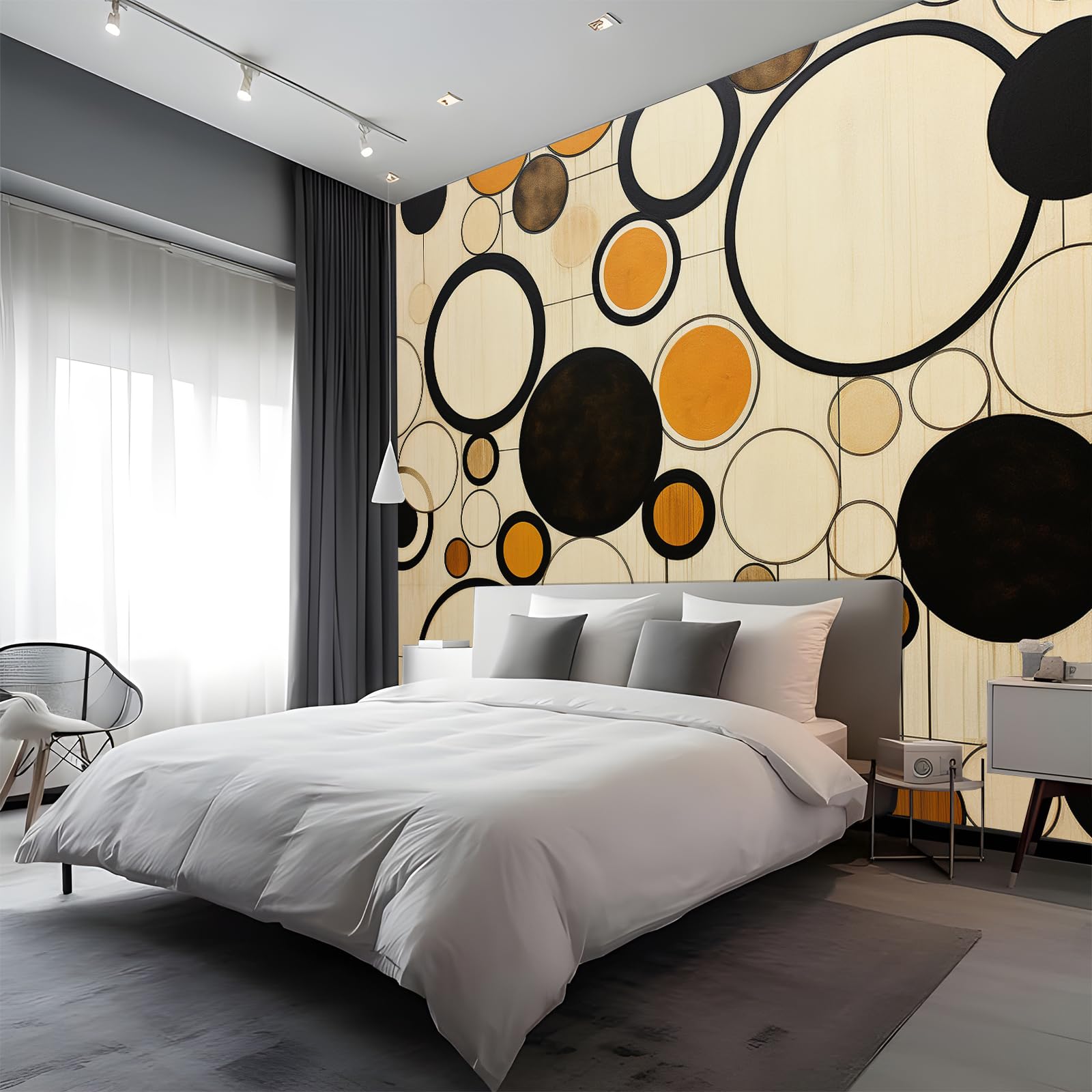 Geometry Large Decorative Wall Mural 300 x 256 cm, Circular Pattern Self-Adhesive Photo Wallpaper, Bedroom Canvas Waterproof Wallpaper, Living Room Matte Wall Murals