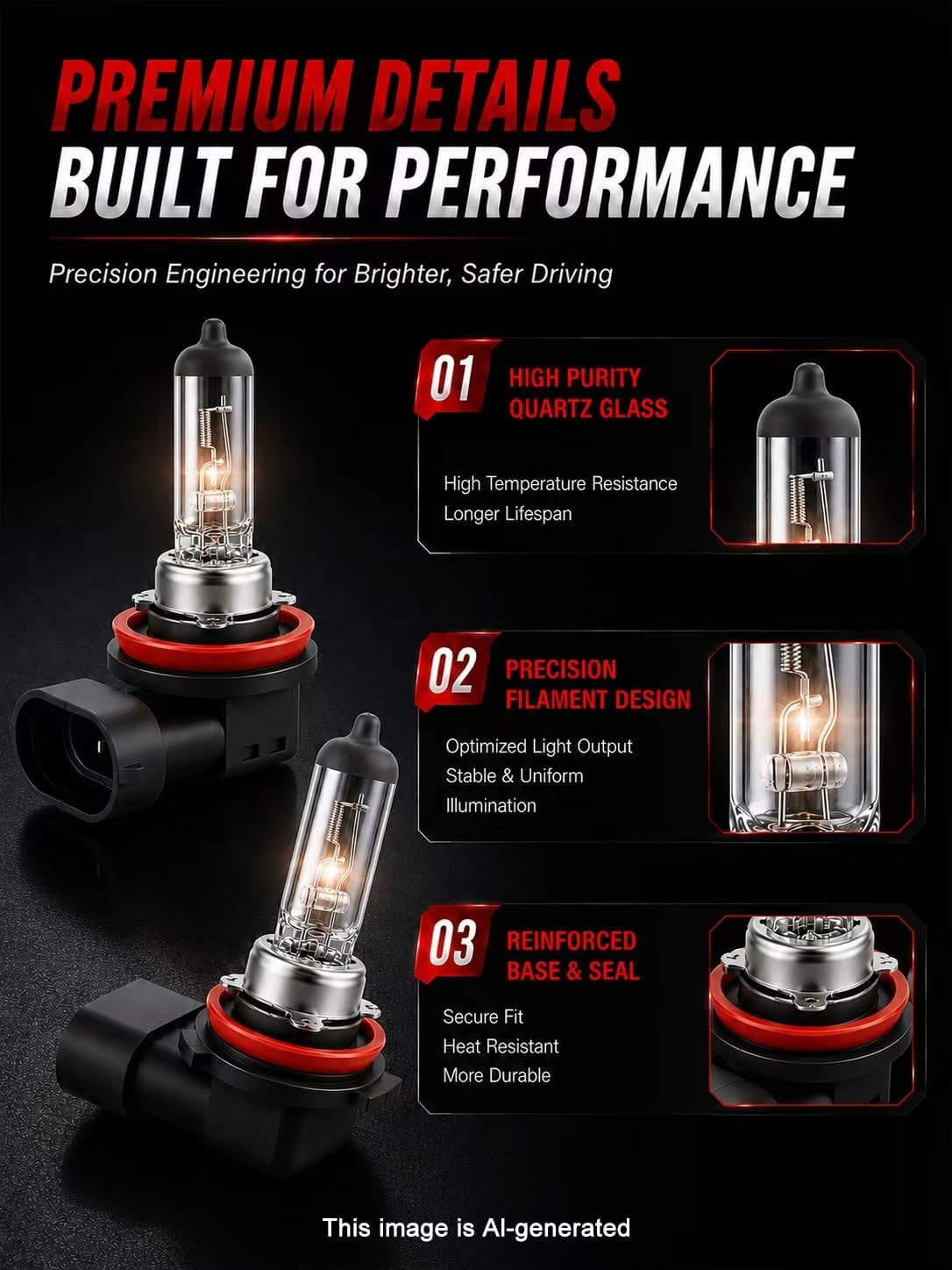 H11 Halogen Headlight Bulbs, 3800K Natural White, H11 Low Beam & Fog Light Bulb, Clear Night Visibility, No Glare, Easy Plug-and-Play Installation, Fits Most Vehicles, 12V 55W, Pack of 2