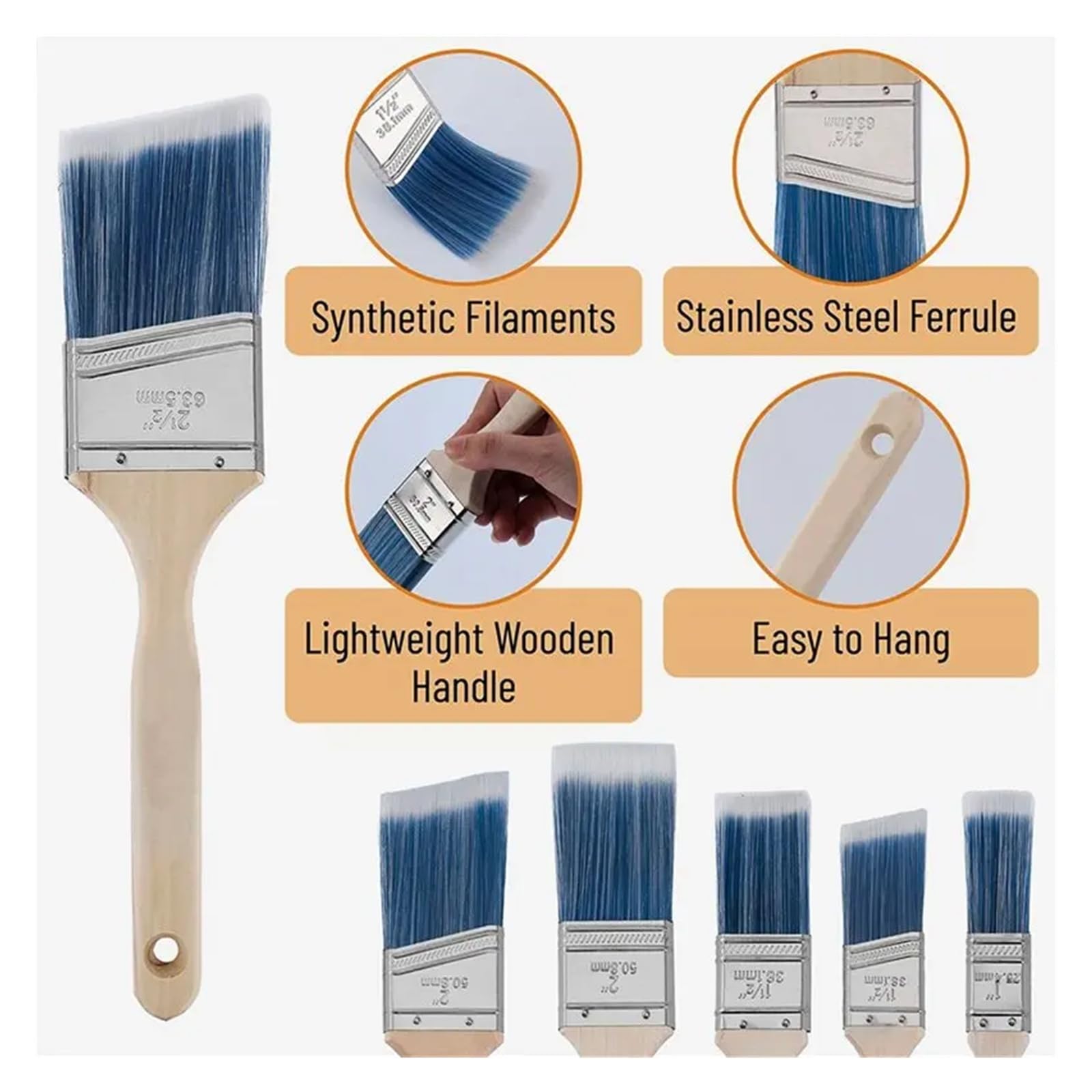 Lot de 12 pinceaux de peinture murale et fourrure de qualité supérieure pour projets de bricolage à la maison, faciles à utiliser, parfaits pour les travaux lisses et les travaux de détail