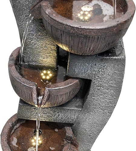 Miniatura 6 de Naturefalls Fuente de agua de jardín de 5 niveles de 43.7 pulgadas de alto con luces LED, moderna cascada de pie, fuente de piedra de aspecto de
