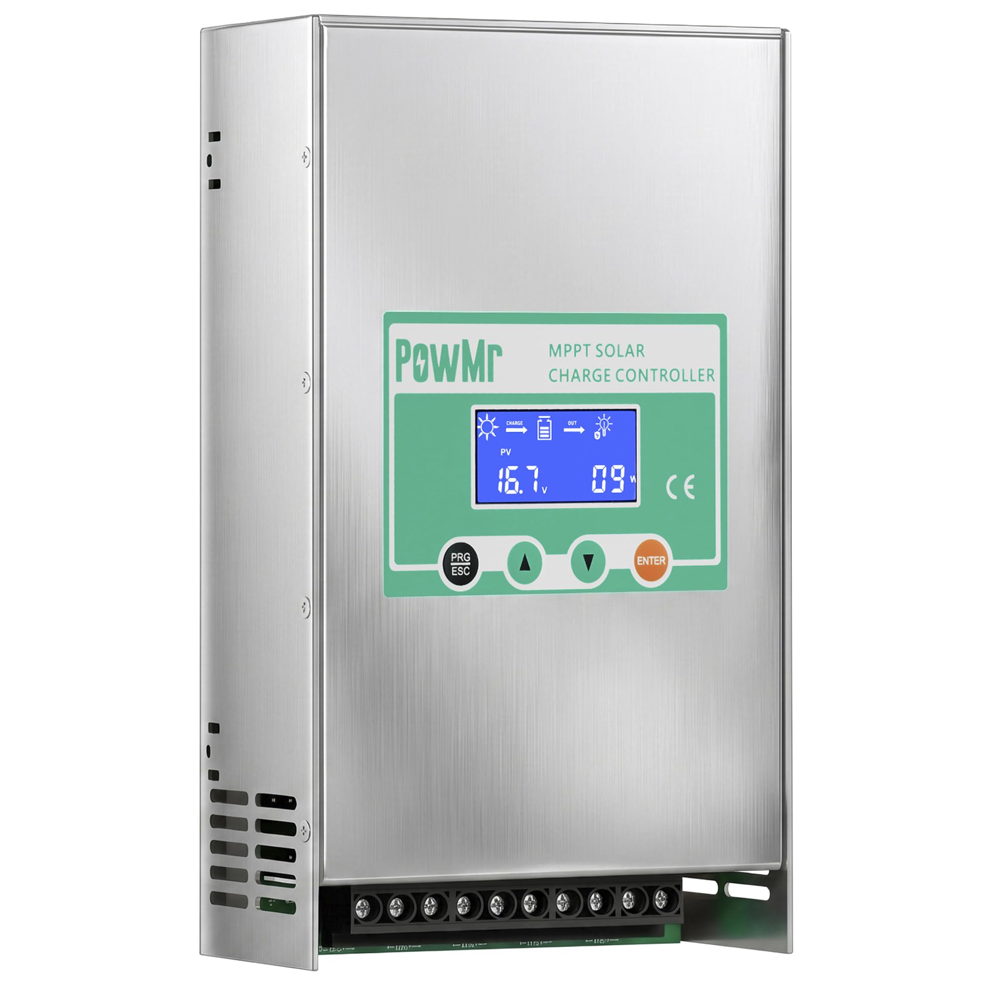 PowMr 100 A MPPT Solarladeregler 12 V 24 V 36 V 48 V Auto, 100 A negativer Erdungs-Solarmodul-Regler, Aluminiumgehäuse für LiFePO4 Blei-Säure-Batterie, passend für Wohnmobil, Marine Off Grid