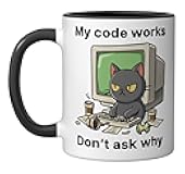 My code works funny programmer t-shirt Ceramic Mug, Black/White