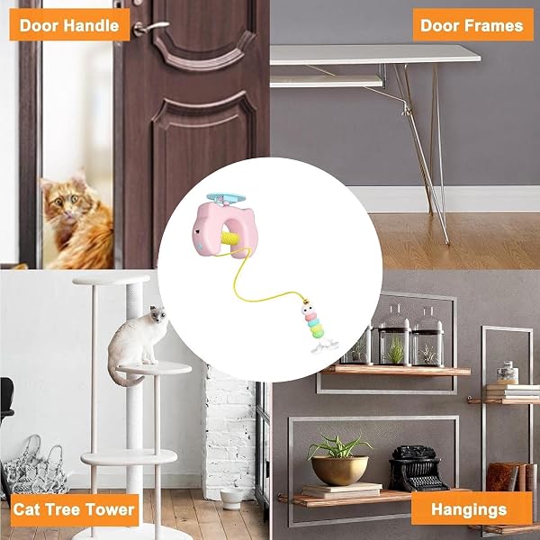 Jouet pour Chat à Suspendre à la Porte, Jouet Chat Interactif avec Cordon élastique Réglable, Plus Résistant aux RayuresJjouets pour Chats avec Chargement USB pour Courir et Lutter Contre Ennui (Rose) - 4