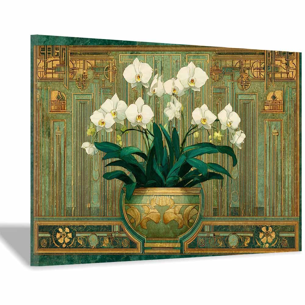 ZAMAEIU Landscape Pictures For Wall Phalaenopsis orchids art prints and posters, Suitable for Living Room Bedroom Decor apartment Wall Decoration(green)-70x100cm Framed