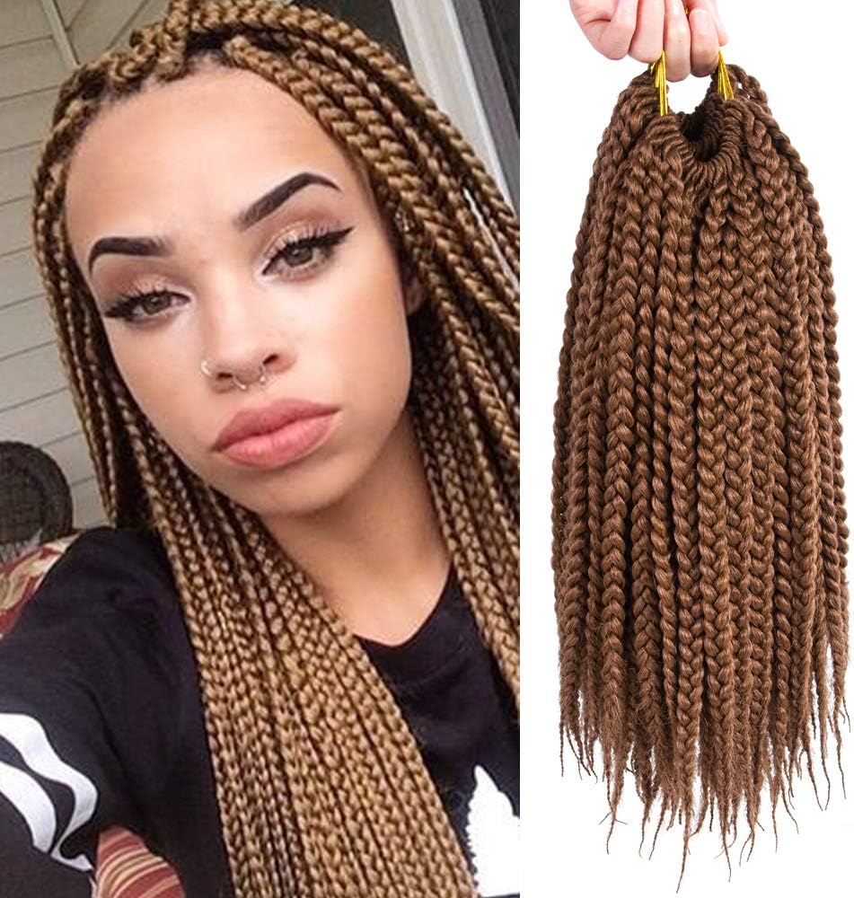 6Packs 12 inch Box Braids Crochet Hair Prelooped Brown Synthetic Hair Extensions Small 3S Crochet Braids Braiding Hair Style (12 inch, 30#)