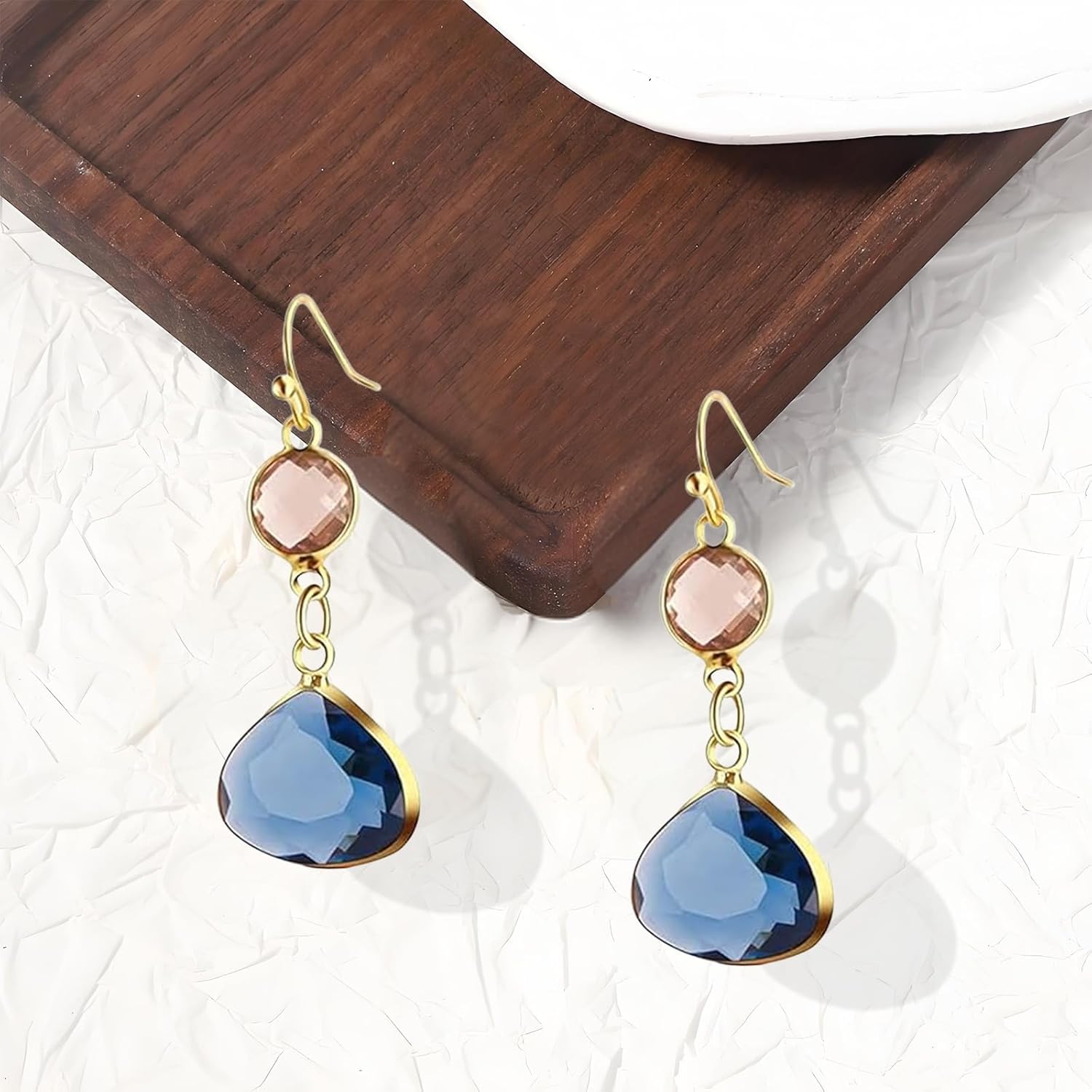 Crystal Earrings for Women Trendy Crystal 14K Gold Plated Teardrop Square Shape Geometric Dangle Drop Earrings Birthday Wedding Party Fashion Jewelry Gifts - Image 7