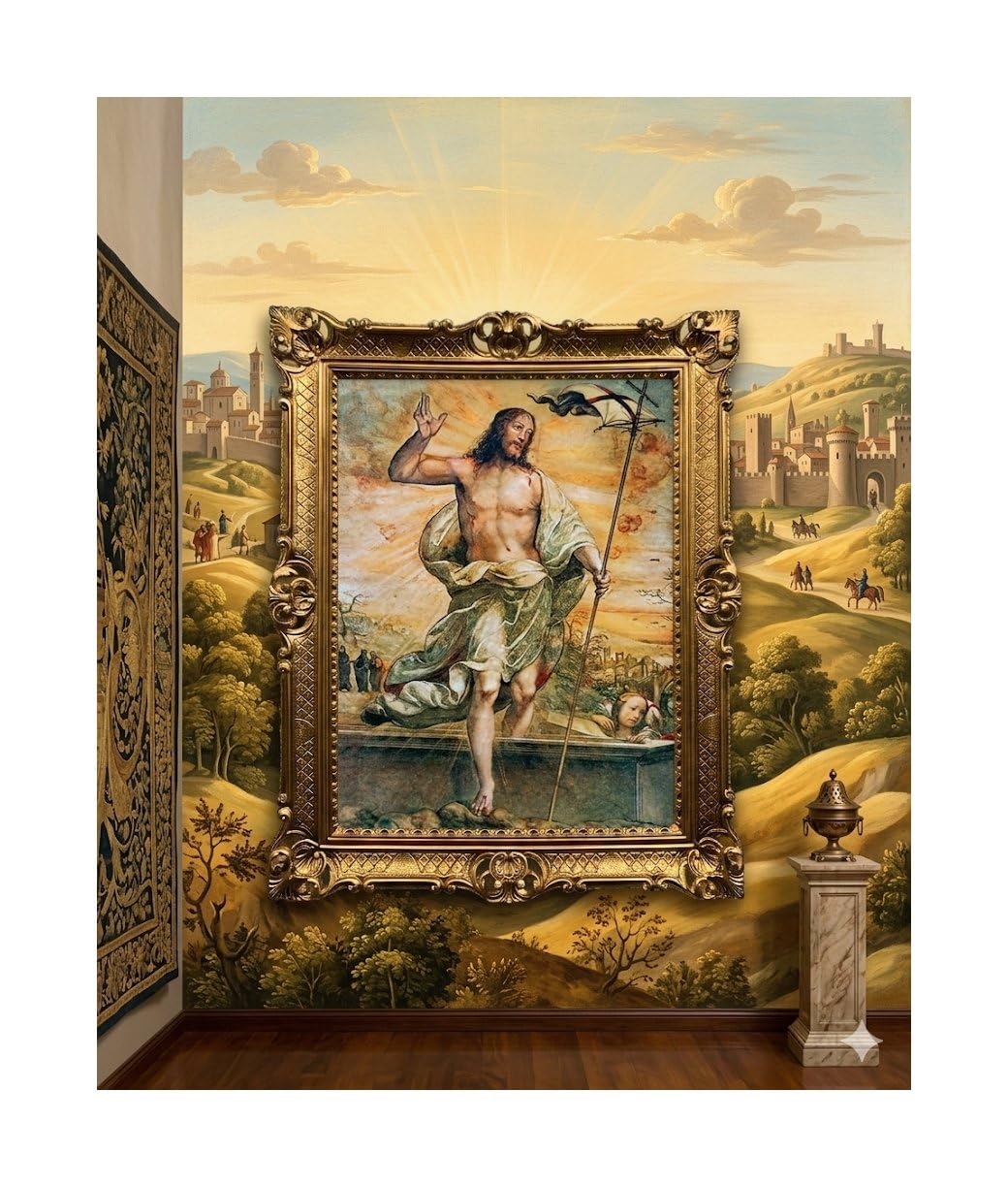 Jesus Christus Gemälde Antik Barock Rahmen Barockrahmen mit Bild Wandbild 70x90cm Kunstdrucke Gemälde Religiöse Bilder Kunst von Heiligen Heiligenbild Retro Repro für Home Büro Praxis Café 58B