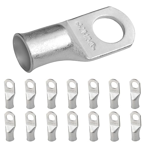 Miniatura 256 de SELTERM - Terminal en anillo de grado marino UL 2/0 AWG 3/8 pulgadas (25 uds) para batería, terminal tubular de cable eléctrico, conector calibre
